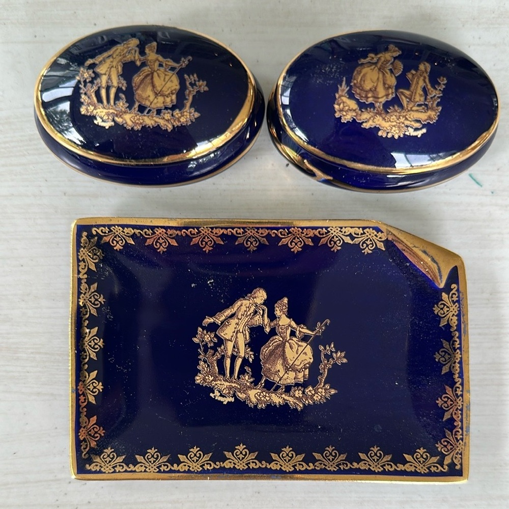 Elegant Blue and Gold Decorative Limoges Dish Set